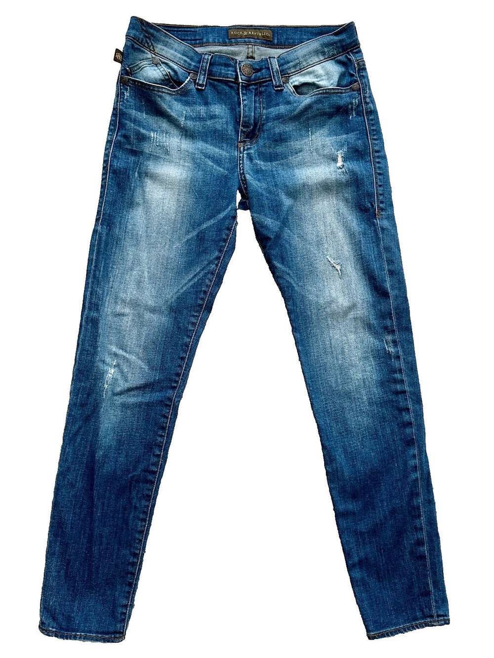 Rock & Republic Vintage Wash Denim Skinny Ankle Jeans Banshee Cotton Stretch 6